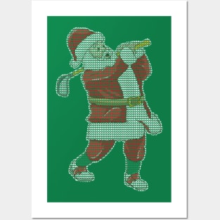 Golfing Santa Claus Golf Golfer Christmas Knit Pattern Posters and Art